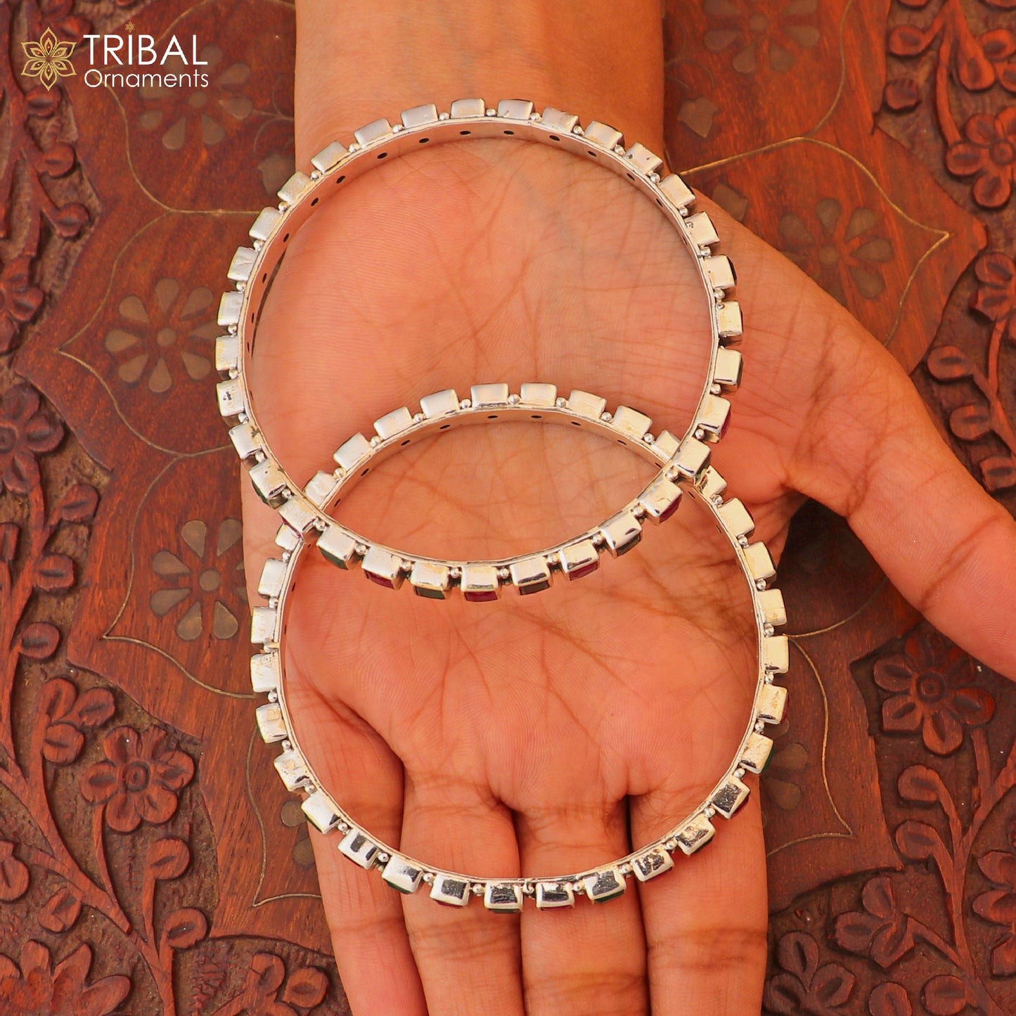 925 sterling silver stylish cut stone bangle bracelet jewelry ba444 - TRIBAL ORNAMENTS