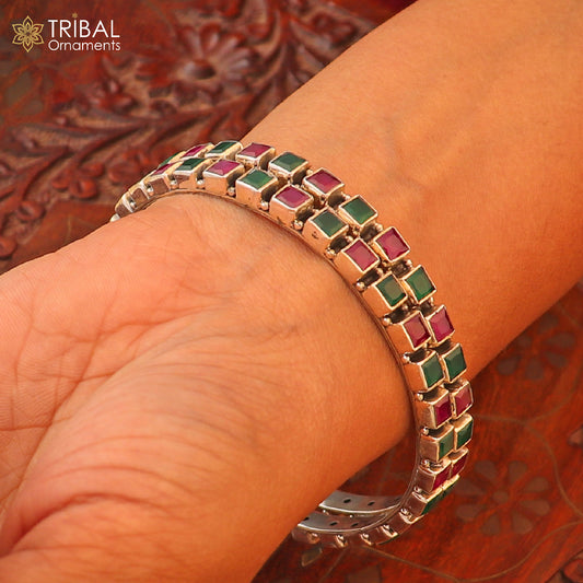 925 sterling silver stylish cut stone bangle bracelet jewelry ba444 - TRIBAL ORNAMENTS