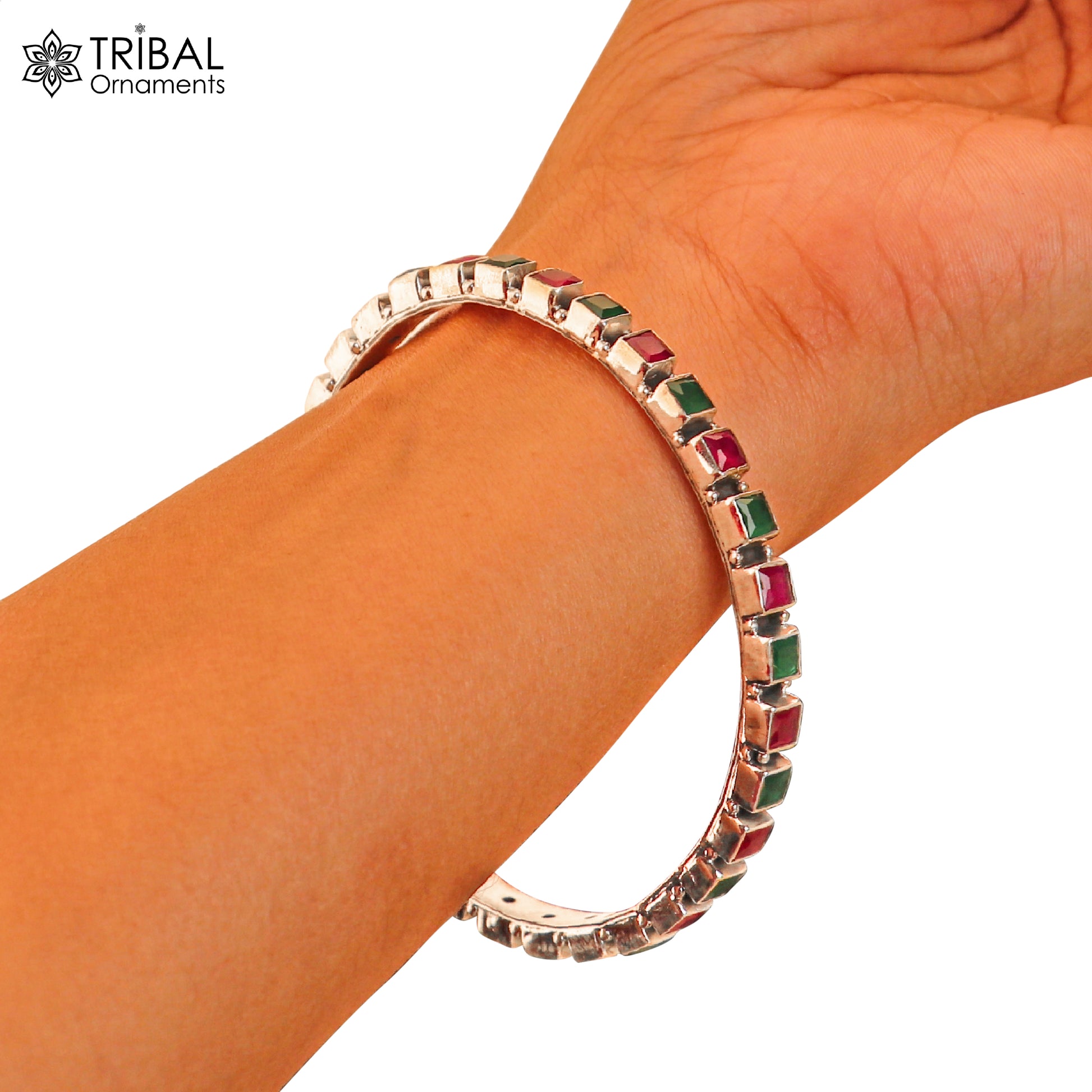 925 sterling silver stylish cut stone bangle bracelet jewelry ba444 - TRIBAL ORNAMENTS