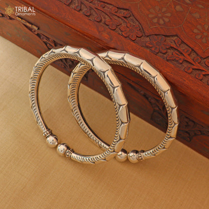 Sterling silver stylish foot ankle bracelet with customized design by TRIBAL ORNAMENTS, featuring intricate kada jewelry details.