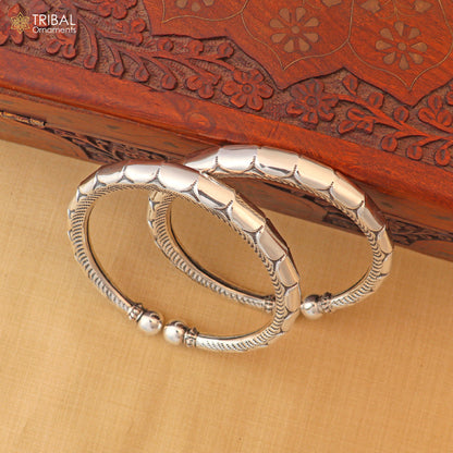 Sterling silver ankle bracelet with stylish custom design from Tribal Ornaments, featuring intricate kada jewelry details.