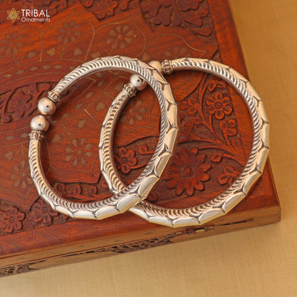 Sterling silver foot ankle bracelet with stylish custom design by TRIBAL ORNAMENTS, featuring intricate kada jewelry details.