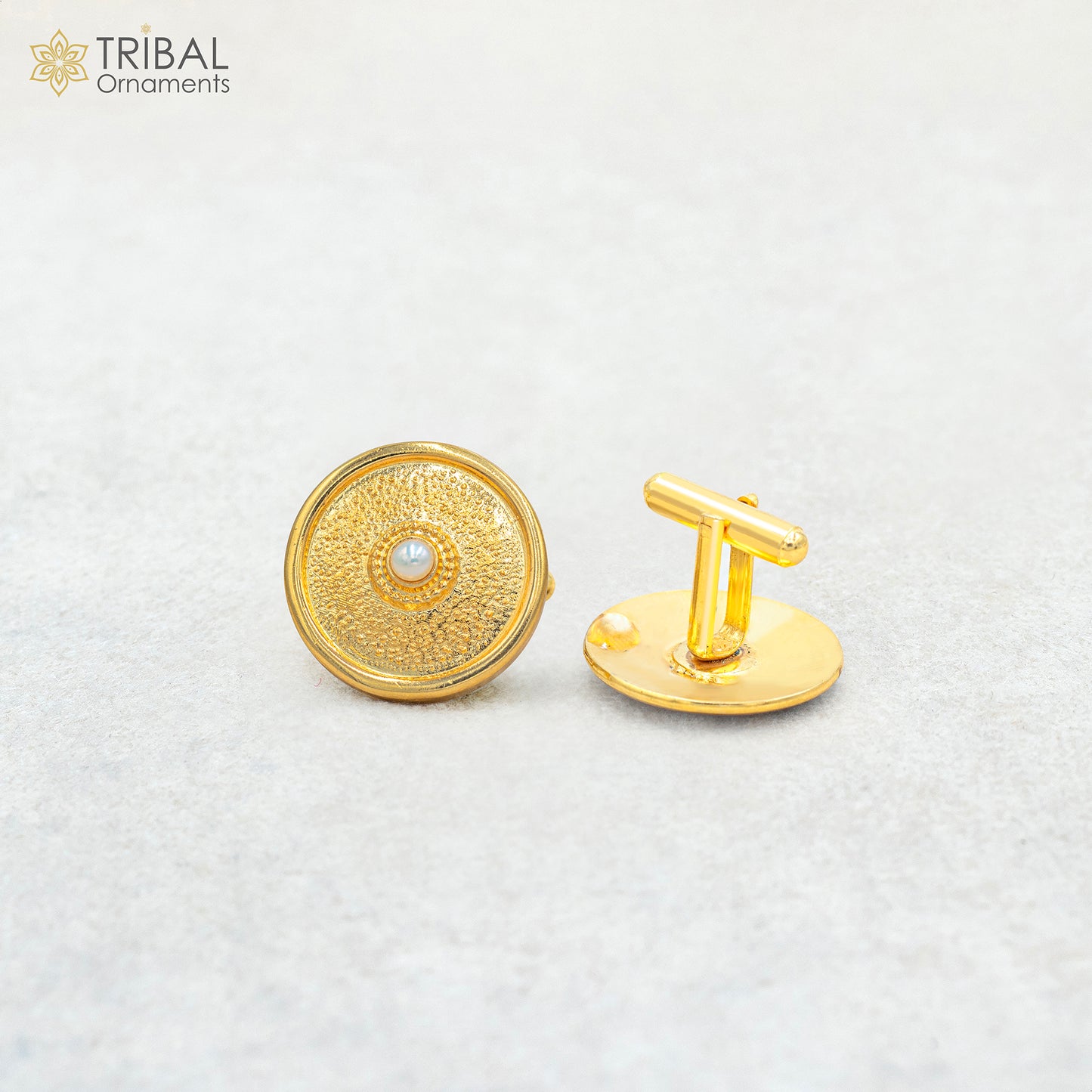 925 Sterling silver stylish gold polished cufflinks set of 2 pc for men's coat or suit btn121 - TRIBAL ORNAMENTS