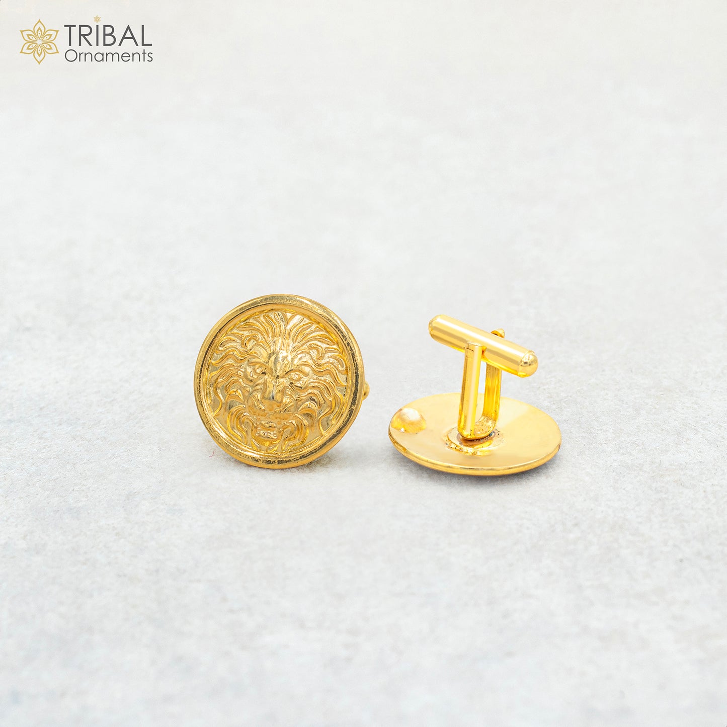 925 Sterling silver stylish gold polished cufflinks set of 2 pc for men's coat or suit btn124 - TRIBAL ORNAMENTS