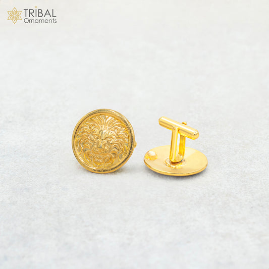 925 Sterling silver stylish gold polished cufflinks set of 2 pc for men's coat or suit btn124 - TRIBAL ORNAMENTS