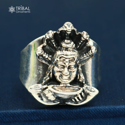 Sterling silver Mahakal design adjustable ring by Tribal Ornaments, featuring intricate tribal jewelry craftsmanship.
