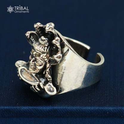 925 sterling silver stylish Mahakal design adjustable ring from Tribal Ornaments, featuring intricate tribal-inspired jewelry details.
