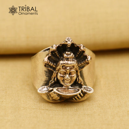 Sterling silver Mahakal design adjustable ring by Tribal Ornaments featuring intricate tribal jewelry craftsmanship.