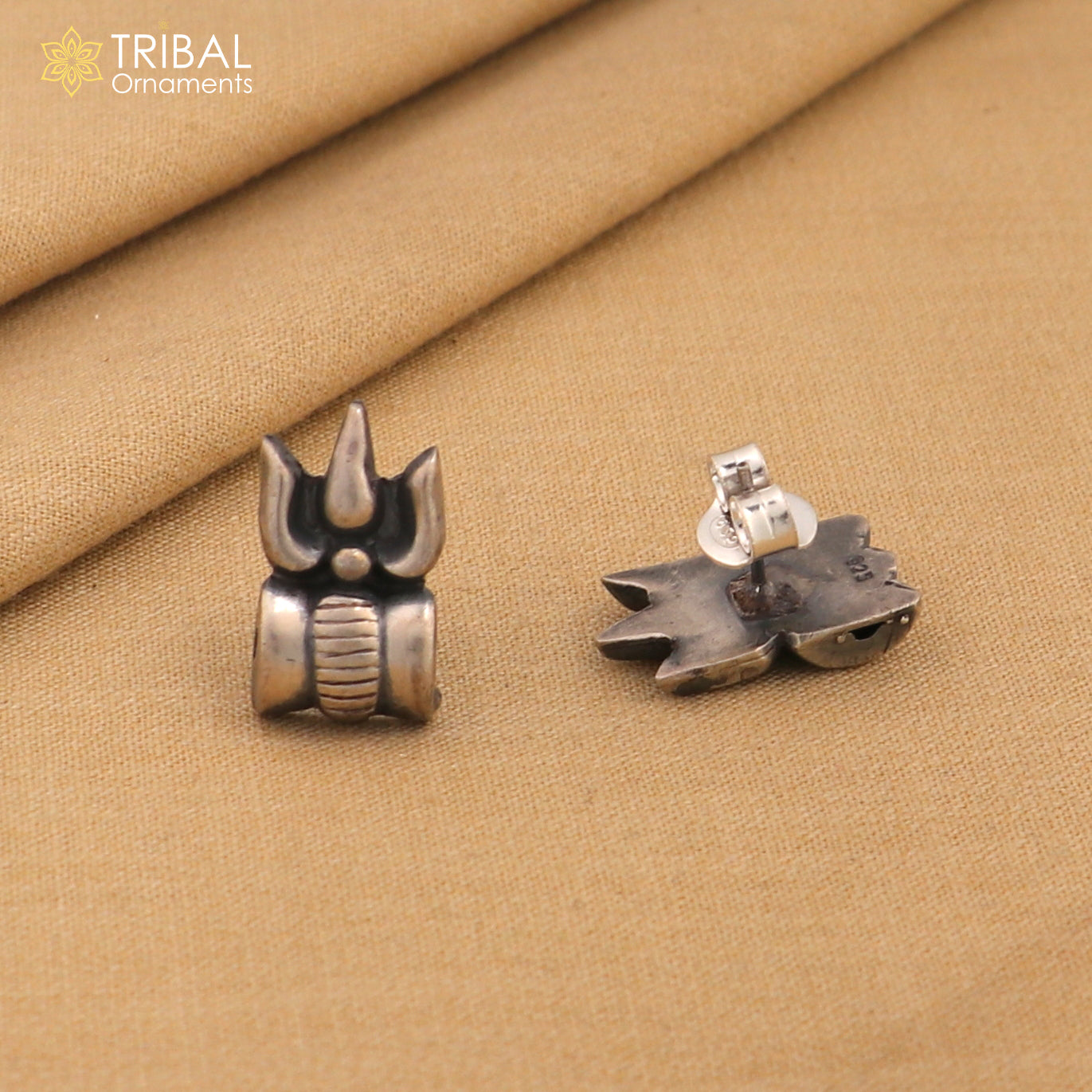 925 sterling silver stylish mahakal trident design stud earring er228 - TRIBAL ORNAMENTS