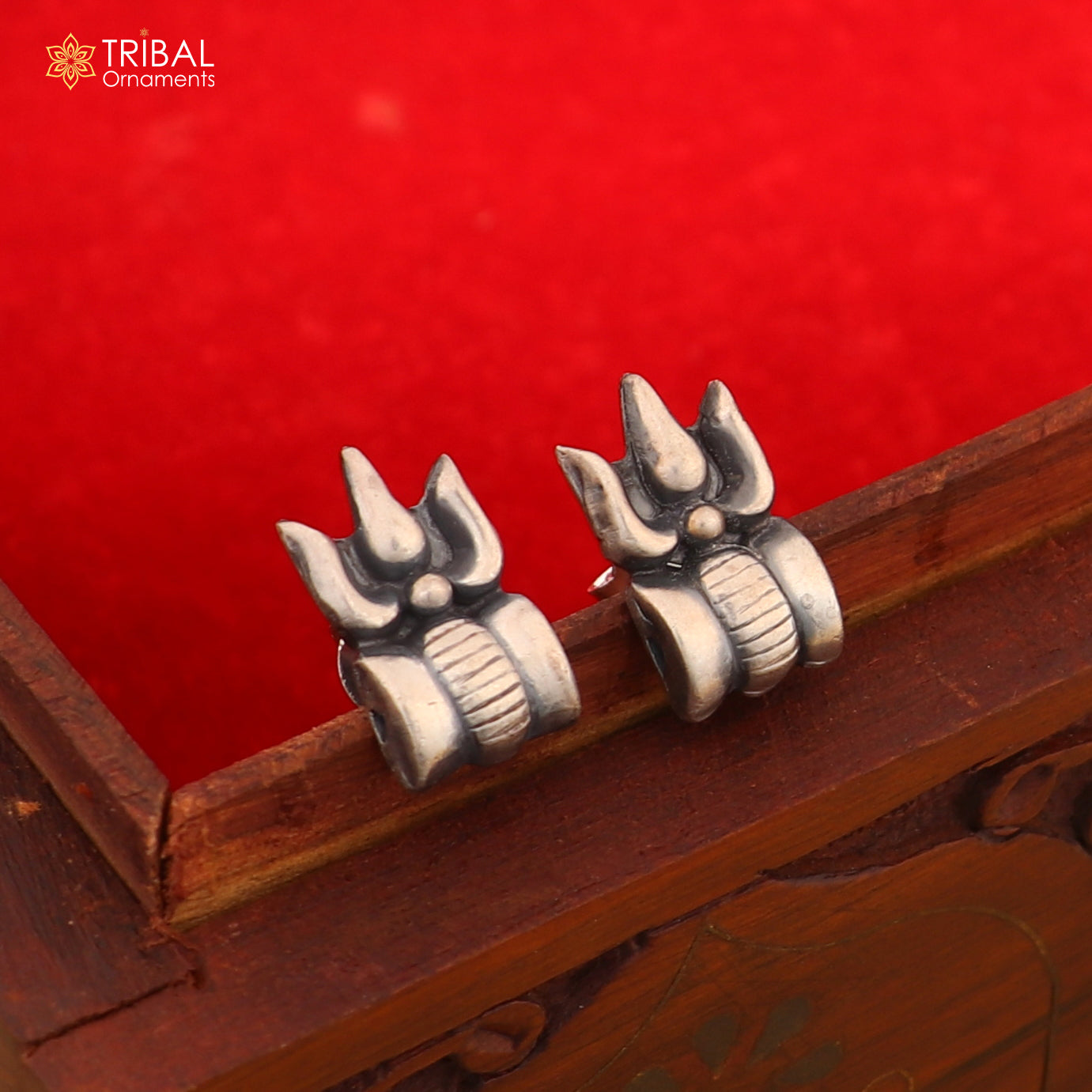 925 sterling silver stylish mahakal trident design stud earring er228 - TRIBAL ORNAMENTS