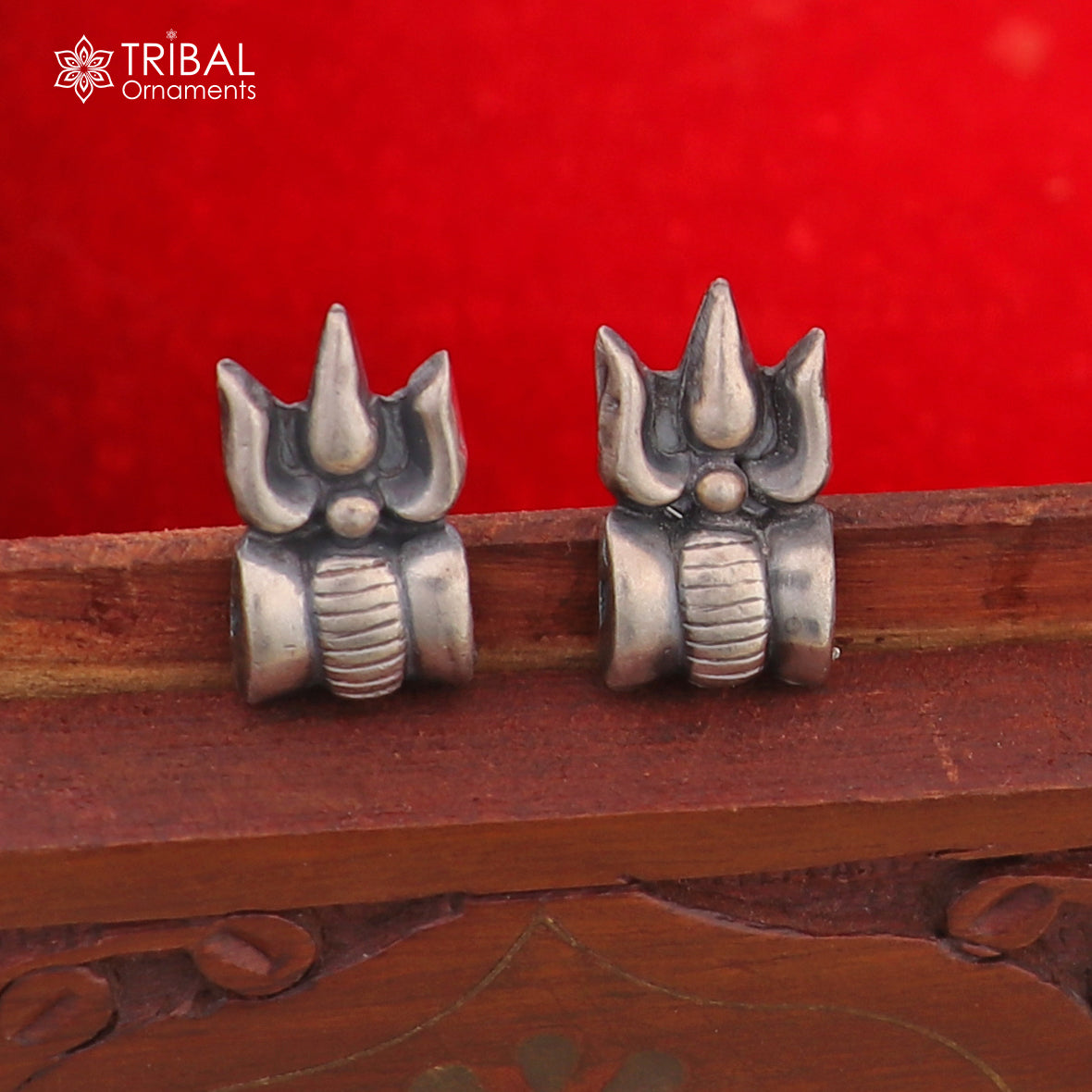 925 sterling silver stylish mahakal trident design stud earring er228 - TRIBAL ORNAMENTS