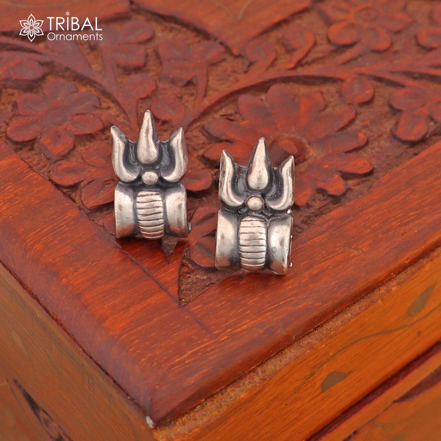 925 sterling silver stylish mahakal trident design stud earring er228 - TRIBAL ORNAMENTS