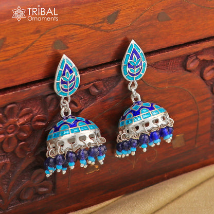925 sterling silver stylish minakari design jumka earring er220 - TRIBAL ORNAMENTS