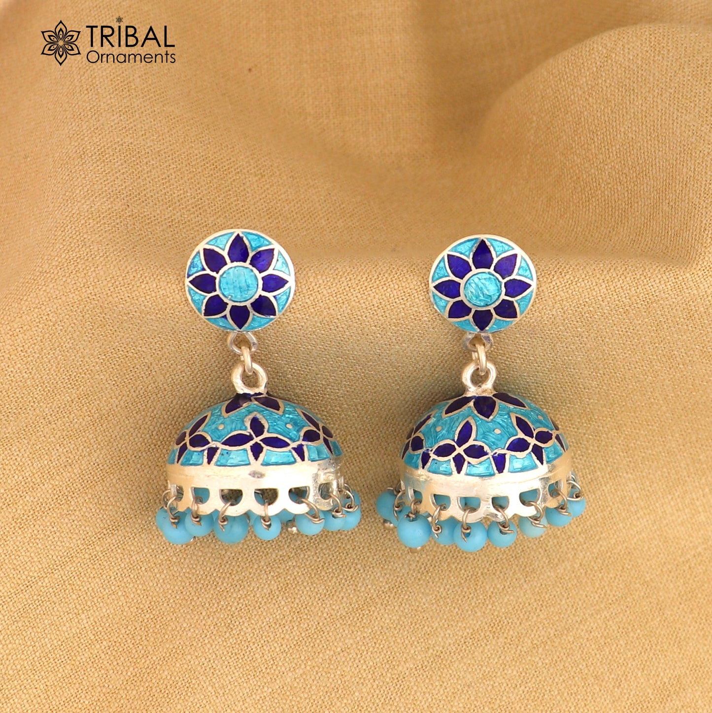925 sterling silver stylish minakari design jumka earring er254 - TRIBAL ORNAMENTS