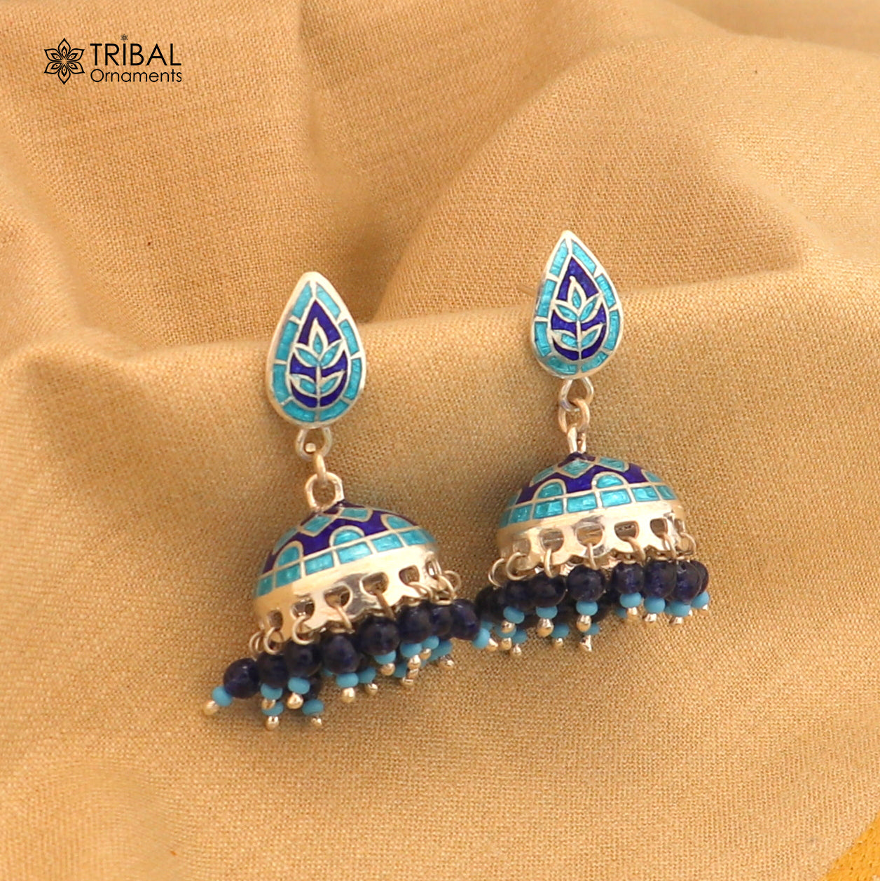 925 sterling silver stylish minakari design jumka earring er257 - TRIBAL ORNAMENTS