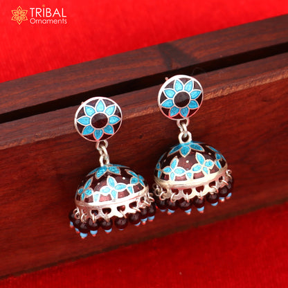 925 sterling silver stylish minakari mandala design jumka earring er215 - TRIBAL ORNAMENTS