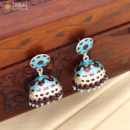 925 sterling silver stylish minakari mandala design jumka earring er215 - TRIBAL ORNAMENTS