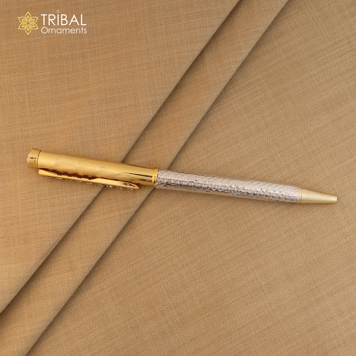 925 Sterling silver stylish stone design writing ball pen, best silver gifting article from india art842 - TRIBAL ORNAMENTS