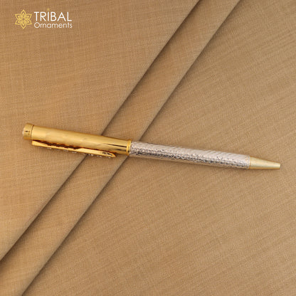 925 Sterling silver stylish stone design writing ball pen by TRIBAL ORNAMENTS, featuring intricate silver craftsmanship and elegant design.