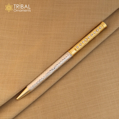 925 Sterling silver stylish stone design writing ball pen by TRIBAL ORNAMENTS, showcasing intricate silver craftsmanship and elegant design.