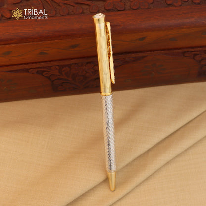 925 Sterling silver stylish stone design writing ball pen by Tribal Ornaments, an elegant silver gift from India.