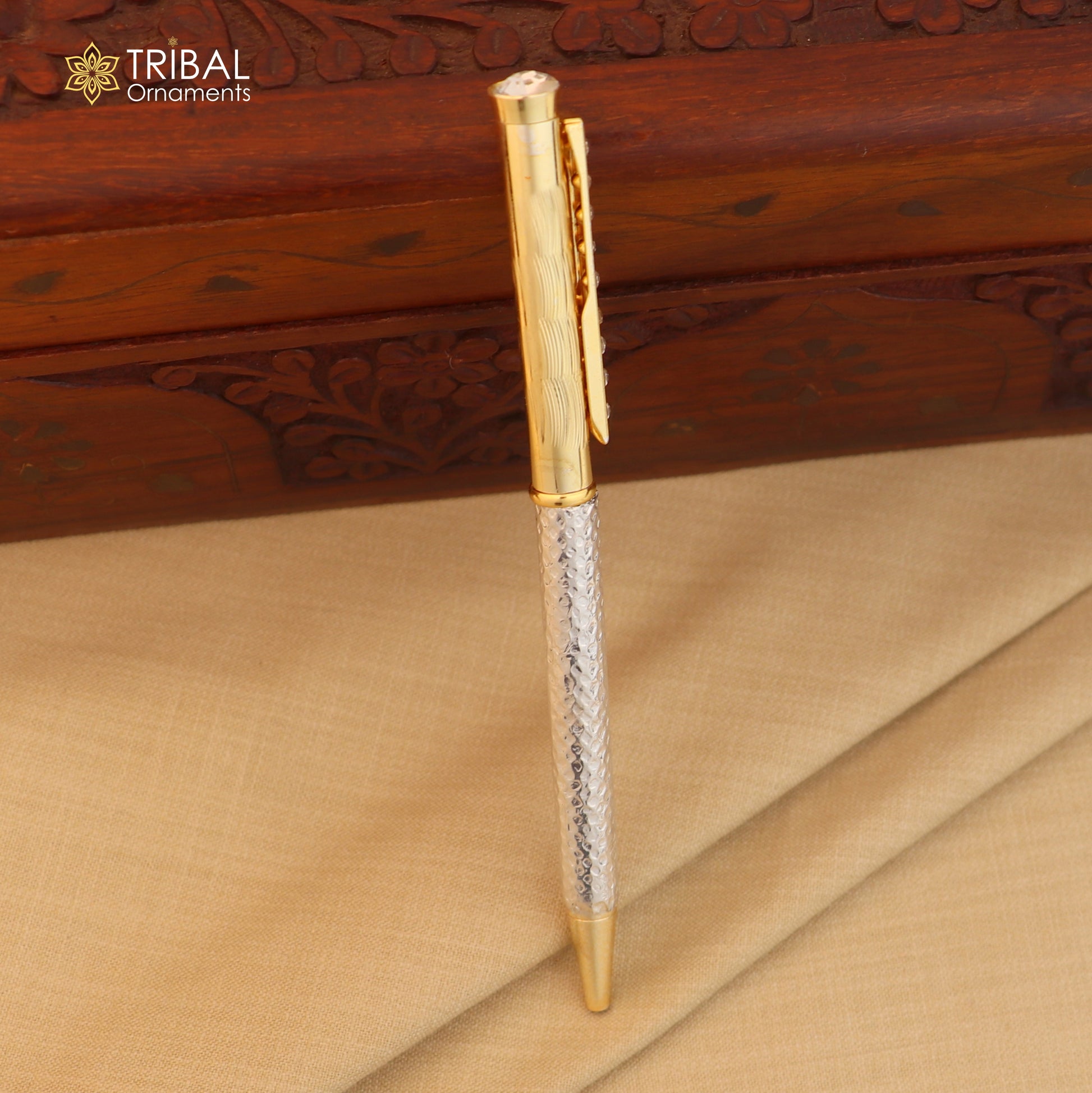 925 Sterling silver stylish stone design writing ball pen, best silver gifting article from india art843 - TRIBAL ORNAMENTS