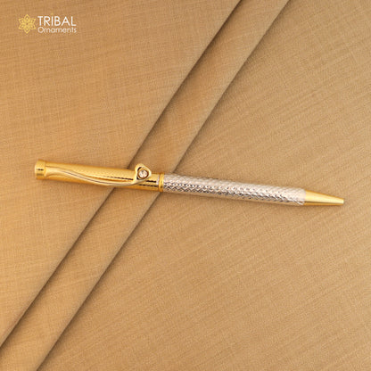 925 Sterling silver stylish stone design writing ball pen by TRIBAL ORNAMENTS, featuring intricate silver craftsmanship and elegant design.