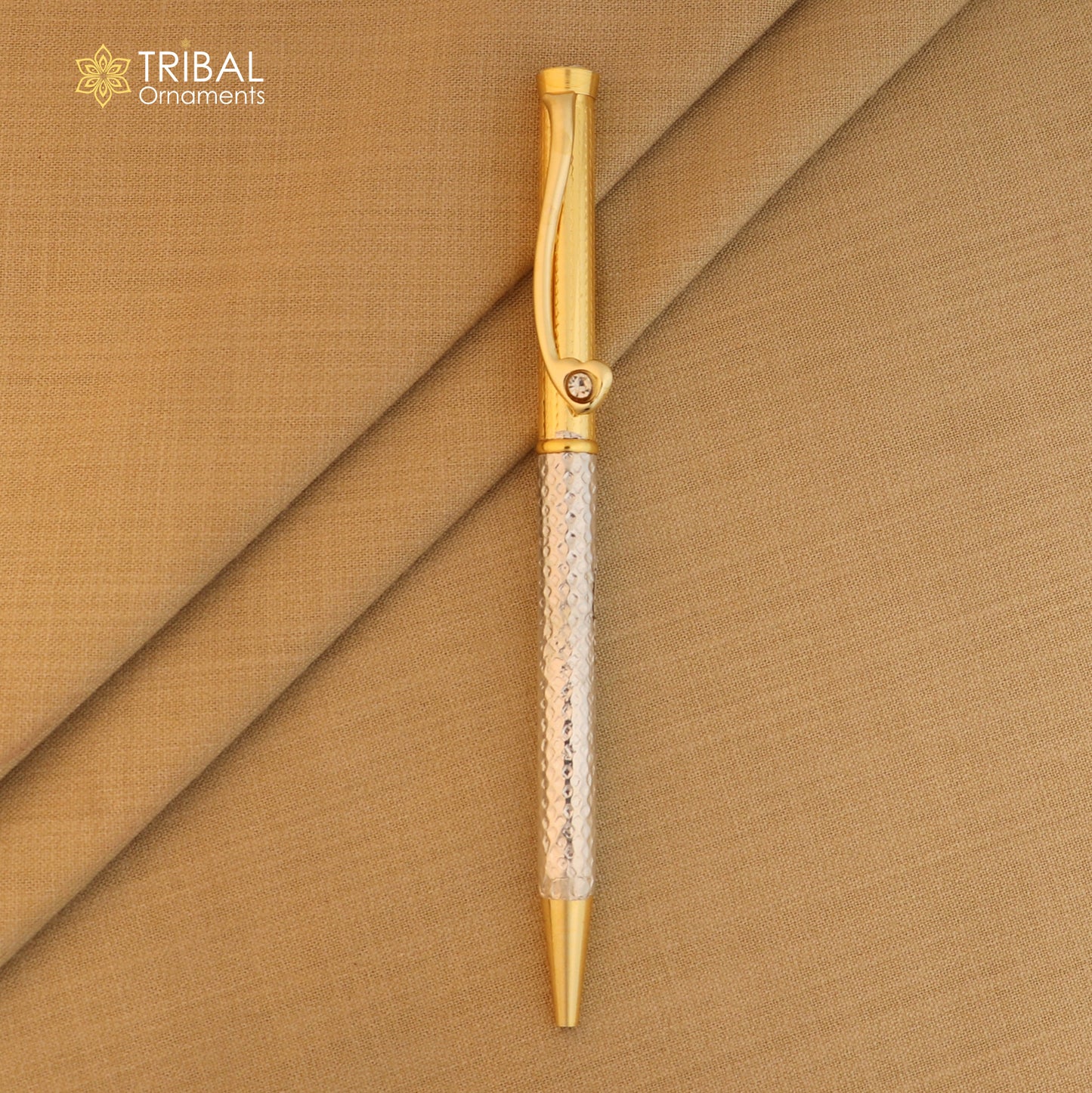 925 Sterling silver stylish stone design writing ball pen, best silver gifting article from india art843 - TRIBAL ORNAMENTS