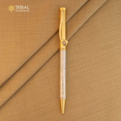 925 Sterling silver stylish stone design writing ball pen by TRIBAL ORNAMENTS, elegant silver pen with intricate stone accents.