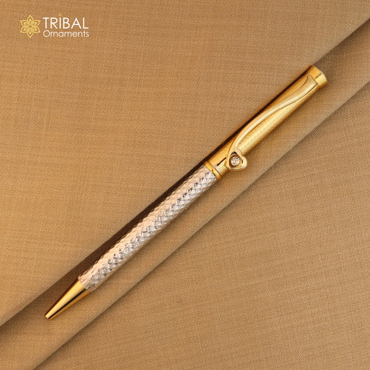 925 Sterling silver stylish stone design writing ball pen, best silver gifting article from india art843 - TRIBAL ORNAMENTS