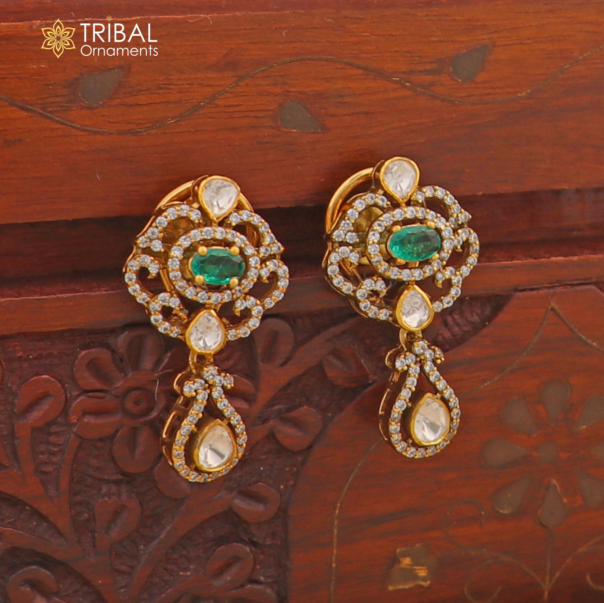 925 sterling silver stylish  white kundan stone polki charm necklace set stylish jewelry set745 - TRIBAL ORNAMENTS