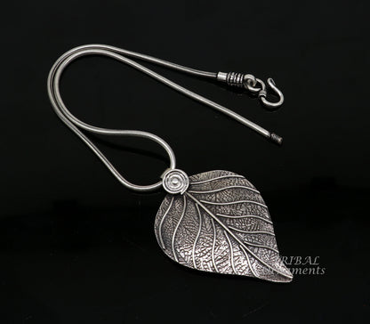Sterling silver tree leaf pendant from Tribal Ornaments, handcrafted ethnic belly dance jewelry with intricate leaf design.