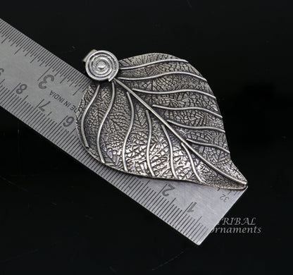 Sterling silver tree leaf pendant with ethnic design, handmade belly dance jewelry by TRIBAL ORNAMENTS, vintage and unique.