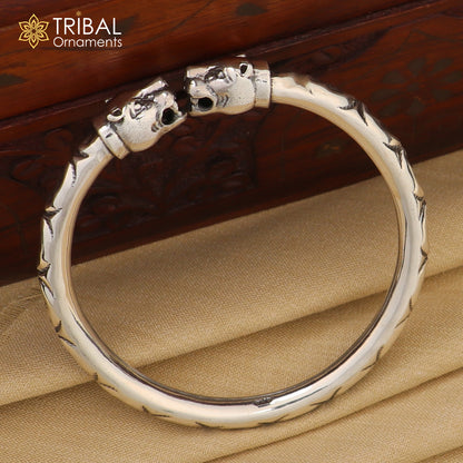 Sterling silver lion face kada bracelet by Tribal Ornaments, showcasing tribal-inspired design and intricate craftsmanship.