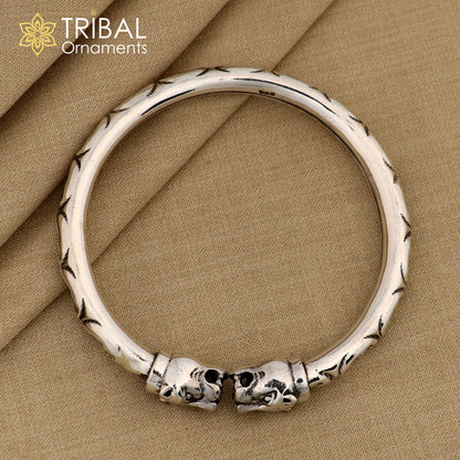 Sterling silver lion face kada bangle bracelet with intricate tribal design, stylish and attractive tribal jewelry by Tribal Ornaments