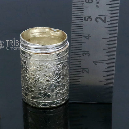 925 sterling silver trinket box with bride's flower design, tribal ornaments kajal and tobacco box for jewelry or small items