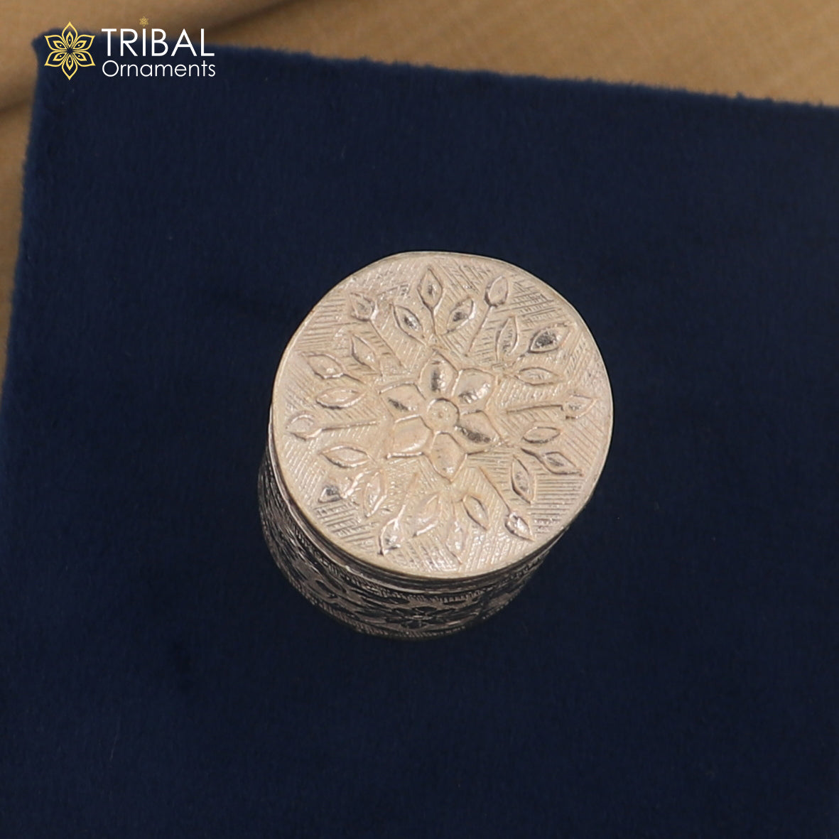 925 sterling silver trinket box, kajal box brides flower design box , tobacco box stb858 - TRIBAL ORNAMENTS