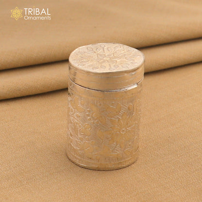 925 sterling silver trinket box with brides flower design, tribal ornaments kajal box and tobacco box, STB858 style.