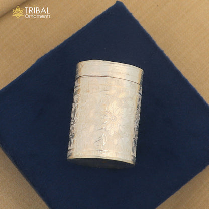 925 sterling silver trinket box with floral design, ideal as a kajal or bride's jewelry box by TRIBAL ORNAMENTS.