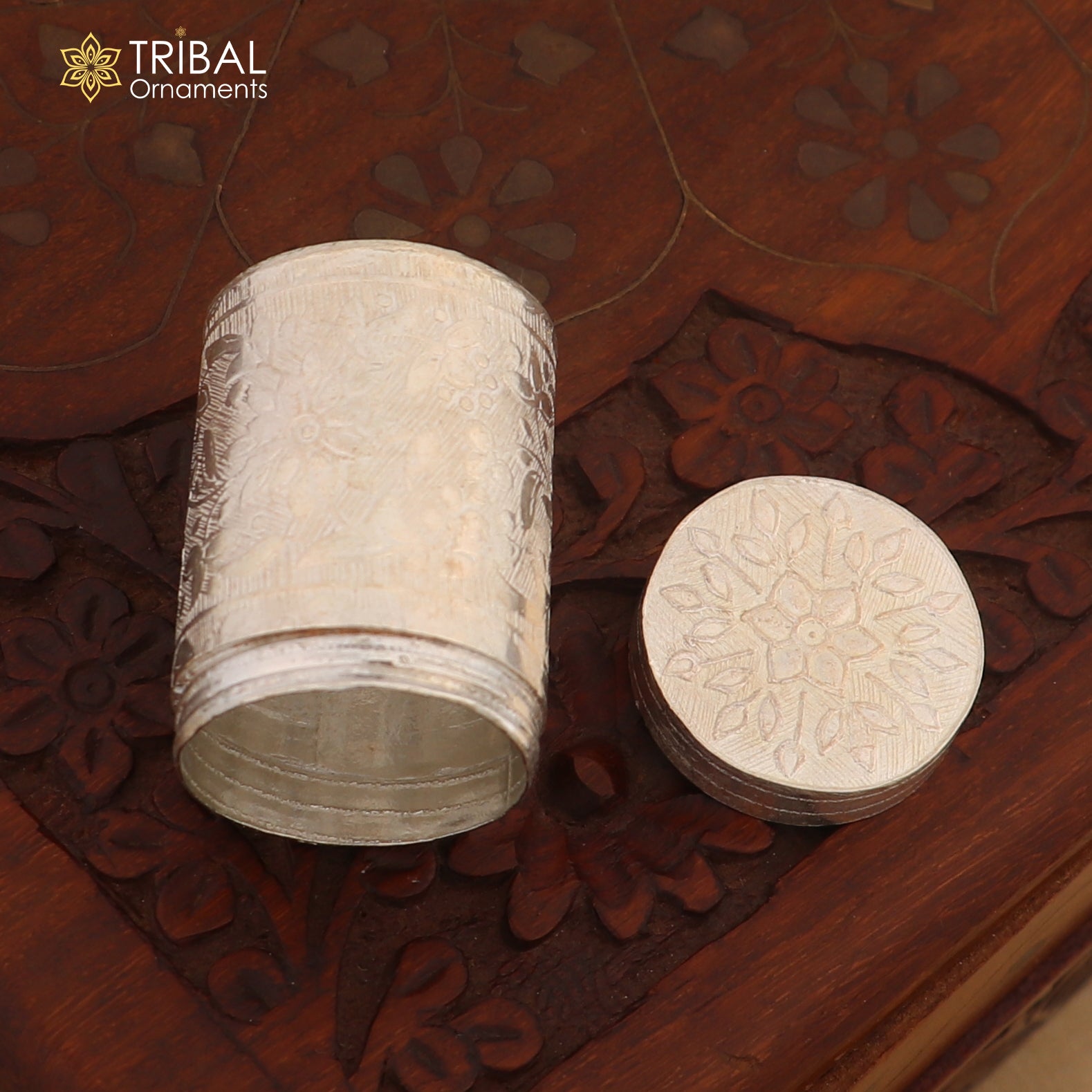 925 sterling silver trinket box, kajal box brides flower design box , tobacco box stb858 - TRIBAL ORNAMENTS