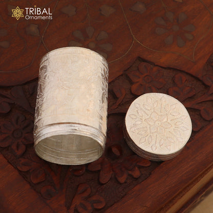 925 sterling silver trinket box with bride's flower design, ideal for jewelry, kajal, or tobacco storage by Tribal Ornaments.