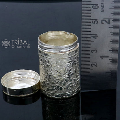 925 sterling silver trinket box with floral design, brides motif, and kajal box style by TRIBAL ORNAMENTS.