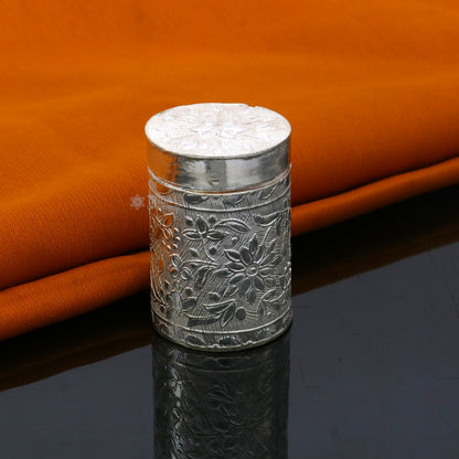 925 sterling silver trinket box with bride's flower design, tribal ornament style, ideal for jewelry or small keepsakes.