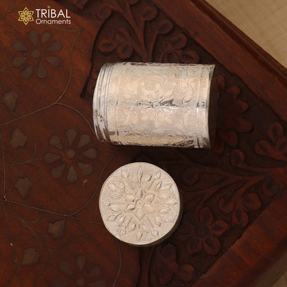 925 sterling silver trinket and kajal box with floral design, bridal-inspired decorative tobacco box by TRIBAL ORNAMENTS.