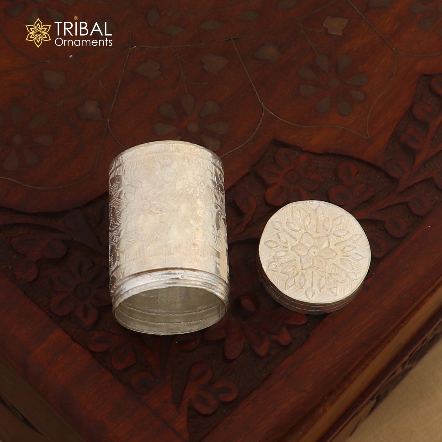 925 sterling silver trinket box, kajal box brides flower design box , tobacco box stb859 - TRIBAL ORNAMENTS