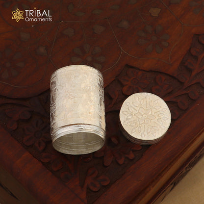 925 sterling silver trinket box with bride’s flower design, tribal ornaments, traditional kajal and tobacco storage box.
