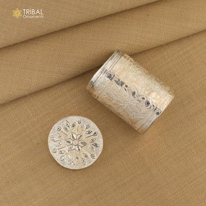 925 sterling silver trinket box with floral design, bridal kajal box and tobacco storage from TRIBAL ORNAMENTS.