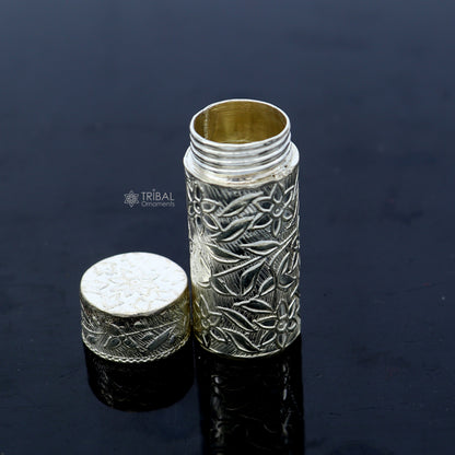 925 sterling silver trinket box, kajal box brides flower design box , tobacco box stb860 - TRIBAL ORNAMENTS