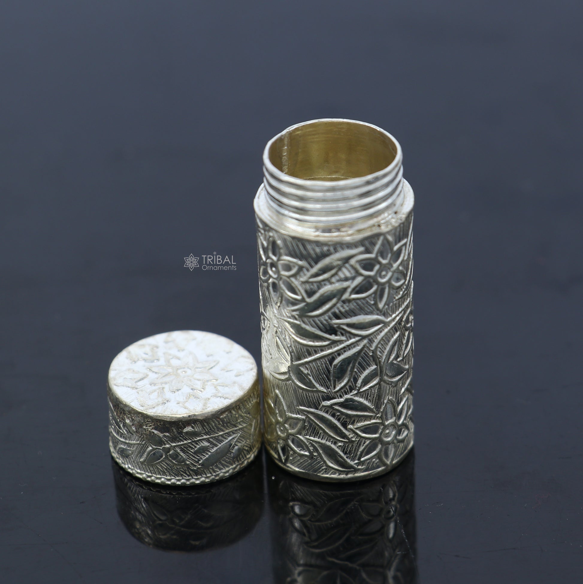 925 sterling silver trinket box, kajal box brides flower design box , tobacco box stb860 - TRIBAL ORNAMENTS