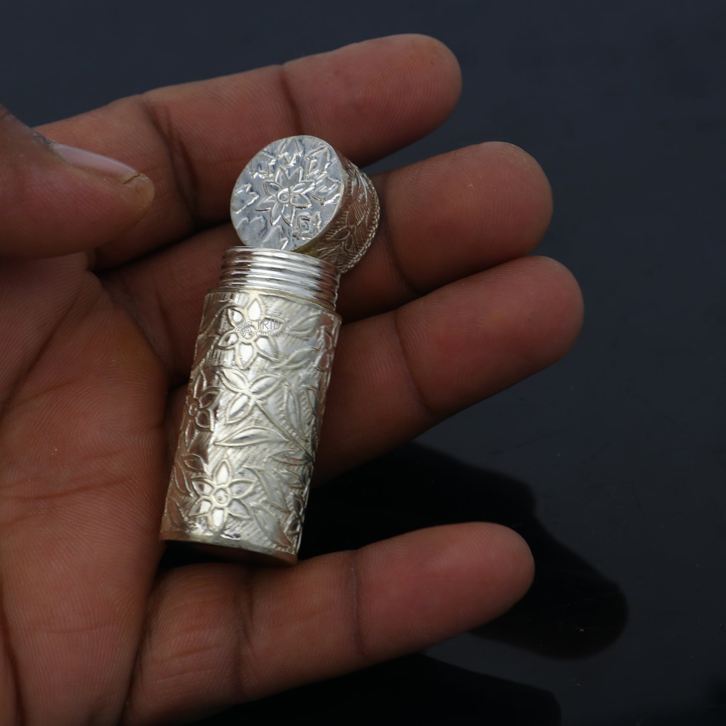 925 sterling silver trinket box, kajal box brides flower design box , tobacco box stb860 - TRIBAL ORNAMENTS